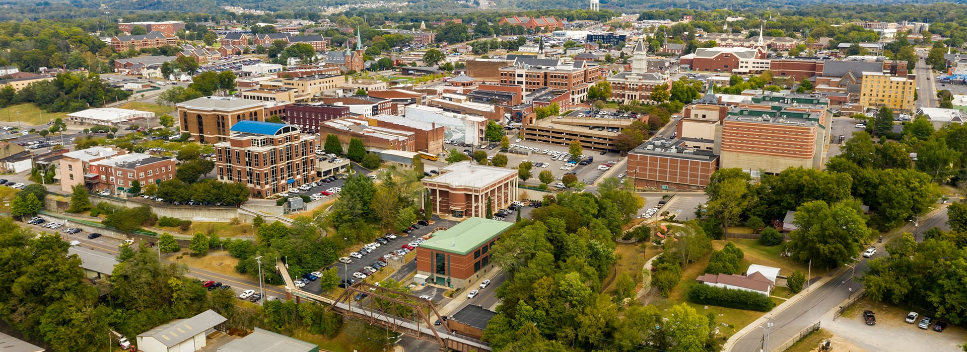 An aerial shot of Clarksville TN
