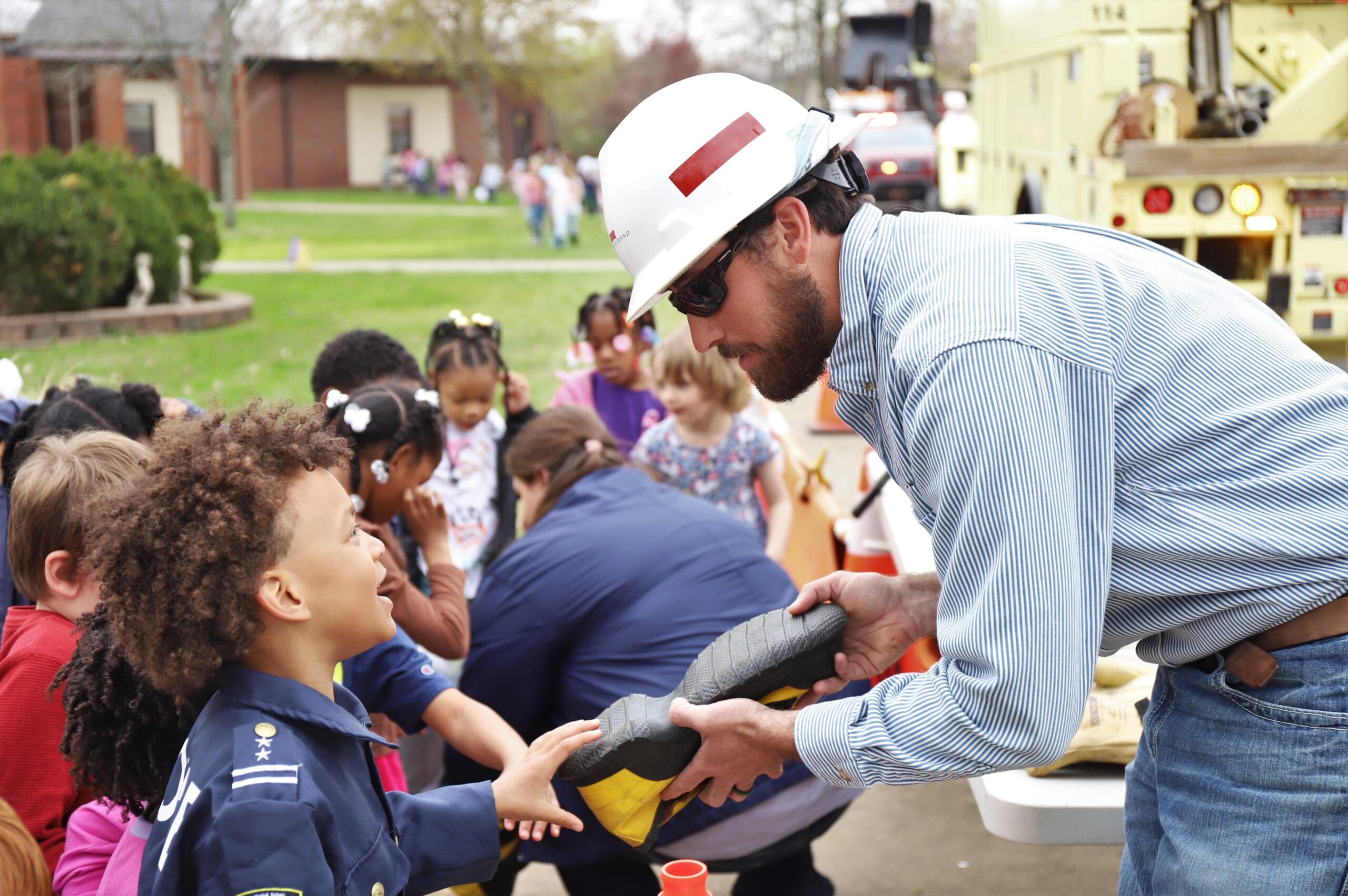 Image of CDE representative conducting safety demonstration at public school