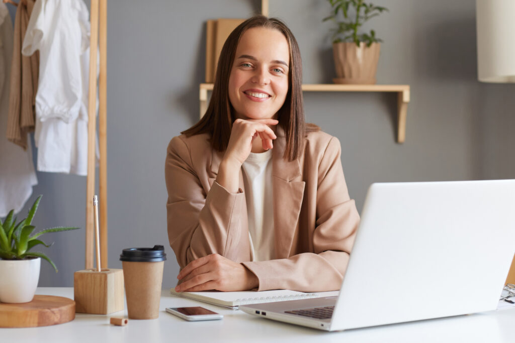 Women, business owners, smiling confidently on network at business image